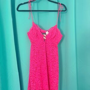 For Love & Lemons Hot Pink Lace Camisole with Floral Bows NWT